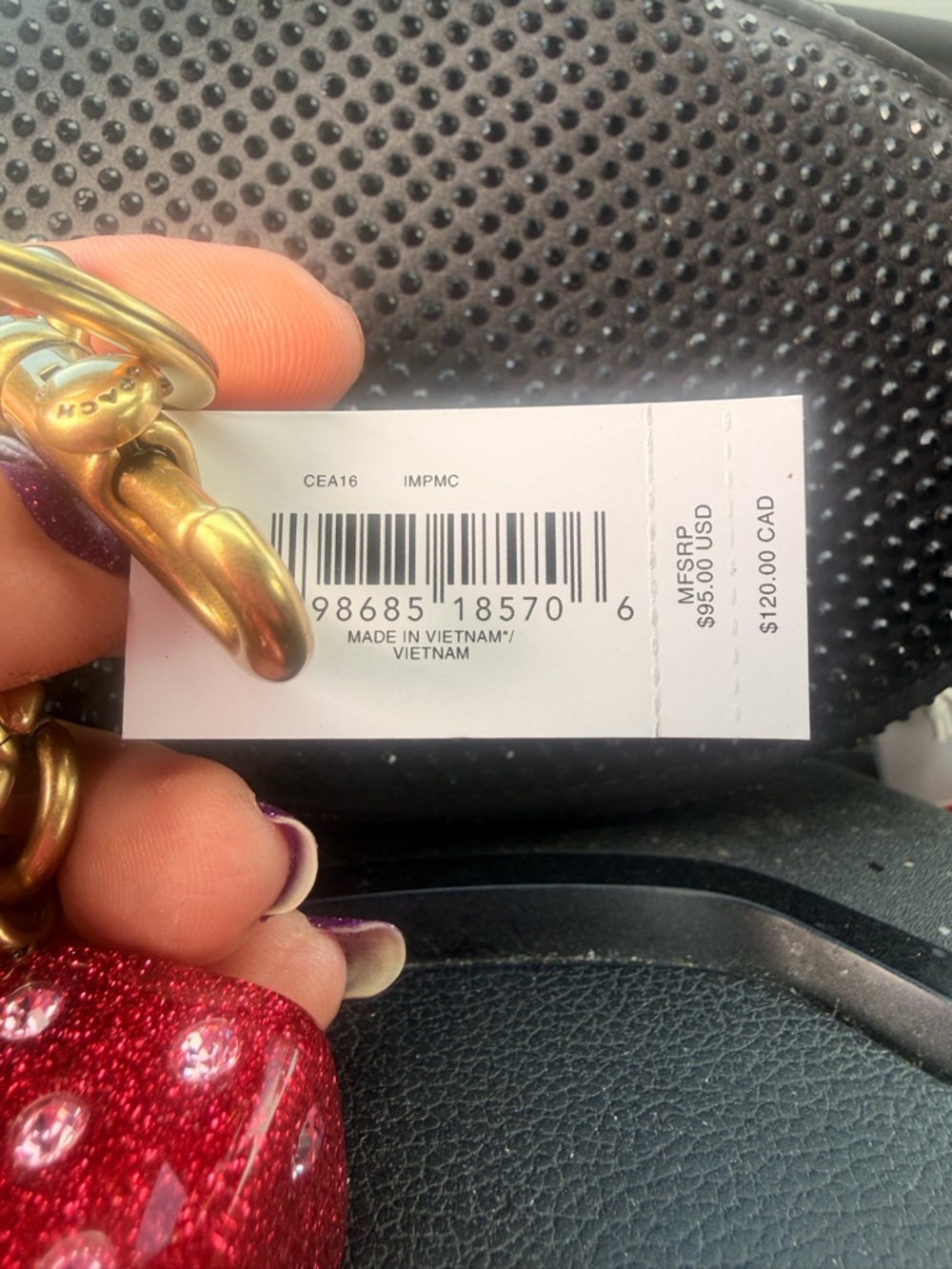 Coach Gold-Tone Keyring with Pink and Red Glitter Dice Charms - Picture 3 of 3